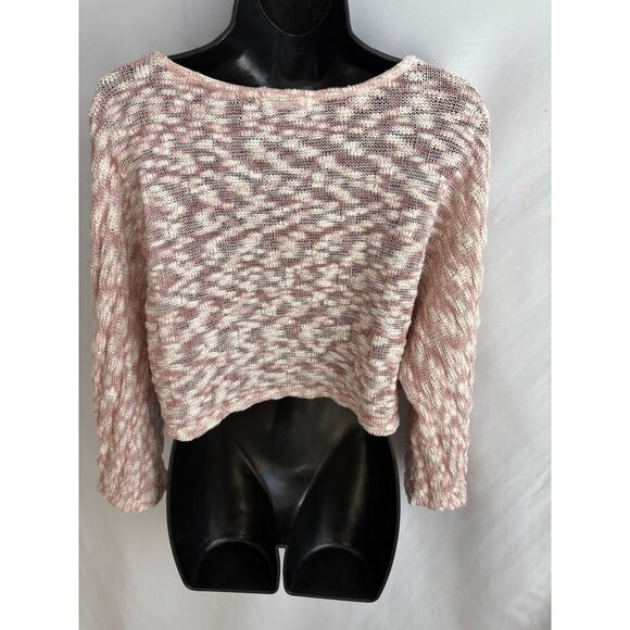 The Mogan Batwing Flare Sleeve Crop Knit Sweater Size L Pink White Fall Summer - Picture 6 of 10